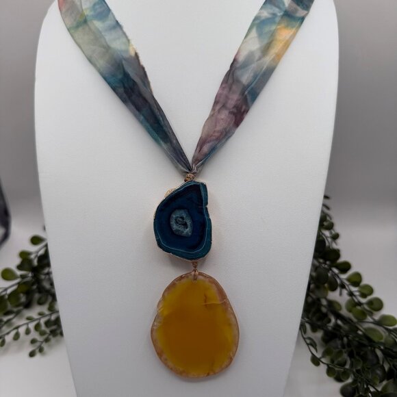 Anthropologie Serefina Double Stone Pendant with Scarf Necklace, NWOT - Picture 1 of 5
